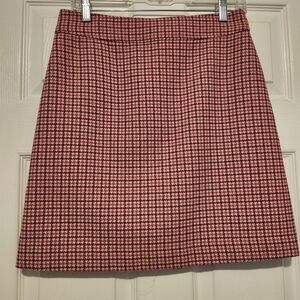 J. Crew Pink And Black Houndstooth Wool Blend A-Line Skirt Size 4